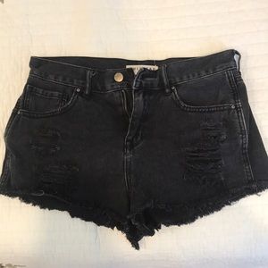 Black, distressed, high waisted shorts